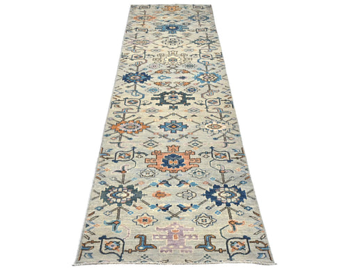 12 Ft Silver Gray Aryana Afghan Hand Knotted Veg Dye Wool Runner Rug